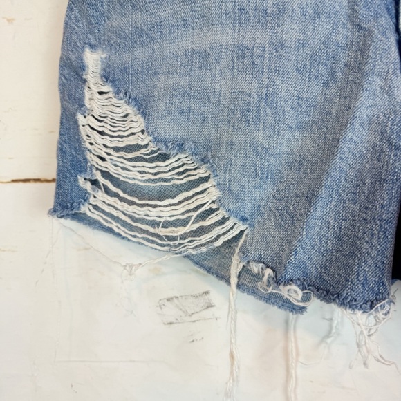 Topshop | Blue Distressed Denim Shorts, 8 - Picture 4 of 10